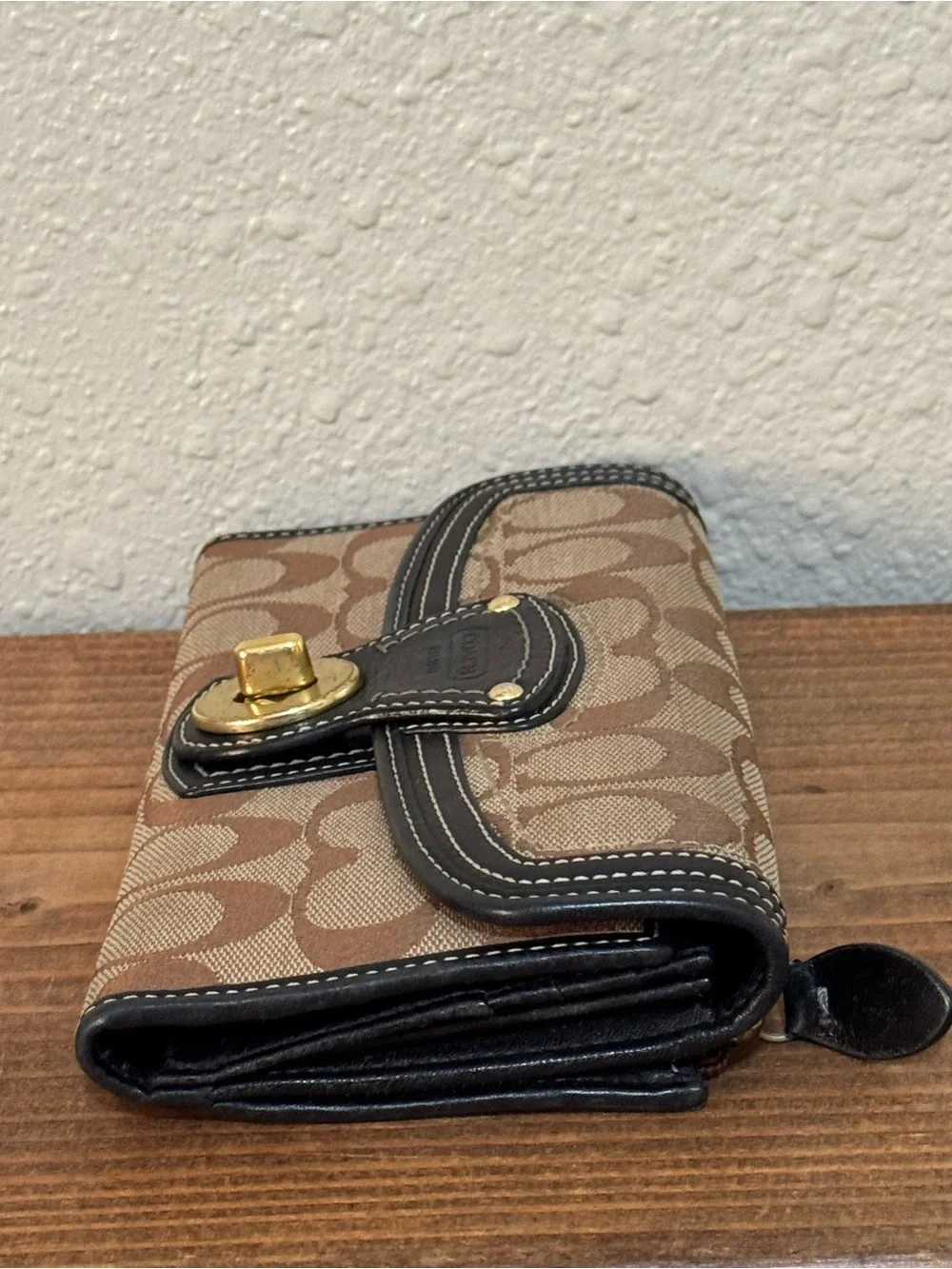 Coach Legacy Signature C Turnlock Long Wallet Brown Black